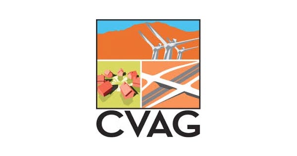 CVAG Logo With Black Text Color And Orange Windmills With Homes And Highways On Top Of Text