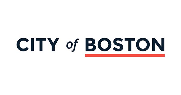Logo Of City Of Boston With Black Text And Red Underline Under The Boston Text