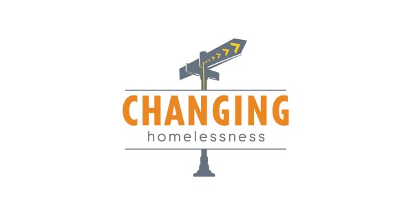 Changing Homelessness Logo With Orange Text Color And Gray And Yellow Road Arrow On Top